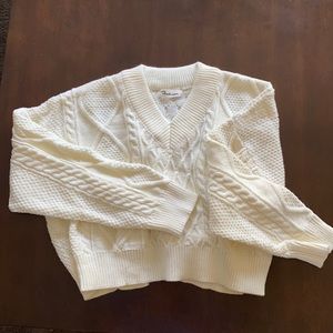 White Cropped Knit Sweater, tie back